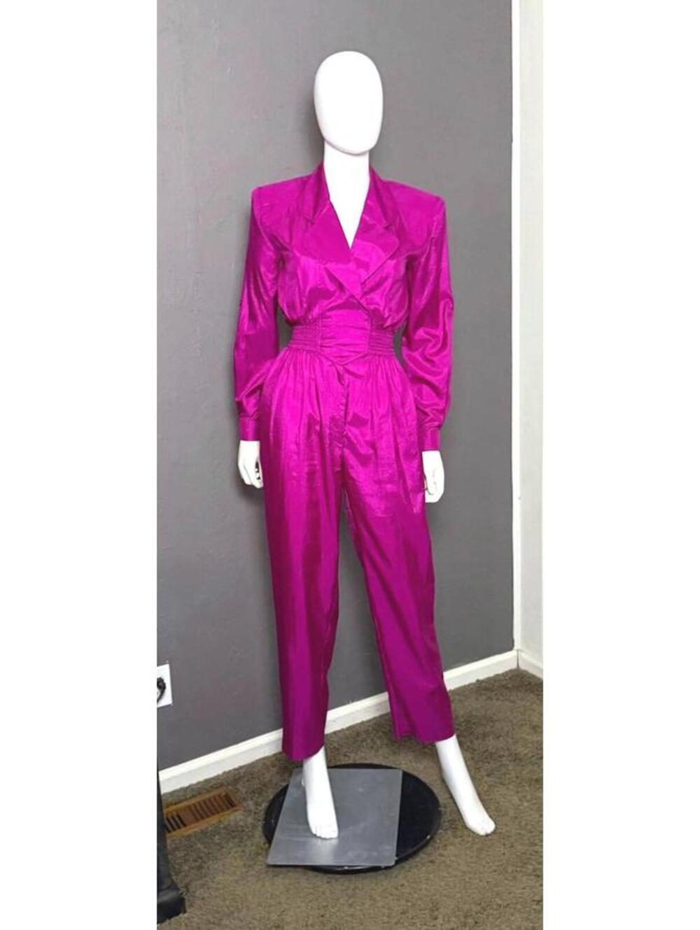 1980's Fuchsia Purple Lightweight Jumpsuit from Laura and Jayne size XS/S Silky
